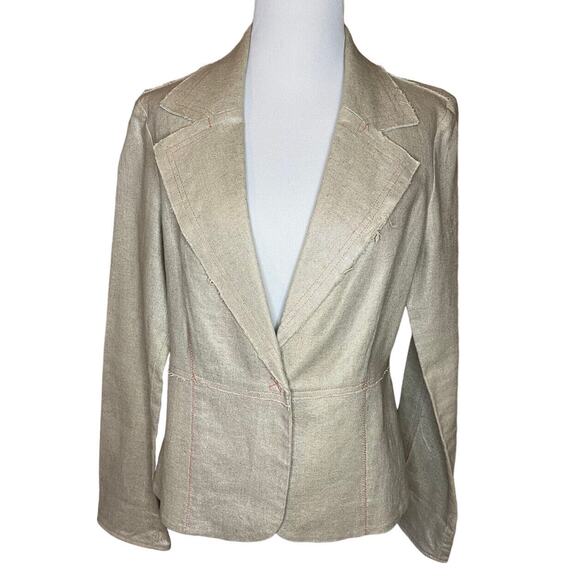 True Meaning Jackets & Blazers - True Meaning Women’s Blazer Sz 12 Shimmery Gold Linen Blend Raw Hem Jacket